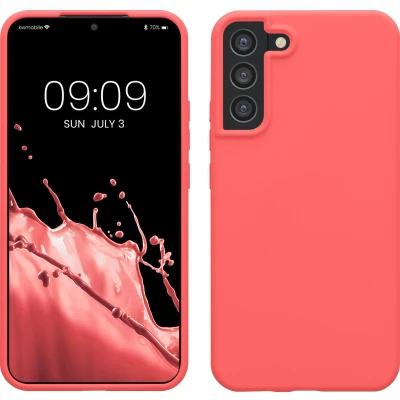 Afbeelding van kwmobile telefoonhoesje geschikt voor Samsung Galaxy S22 Plus Hoesje met siliconen coating Smartphone case in neon koraal