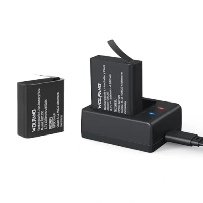 Afbeelding van WOLFANG Actie Camera Batterij, 2x1350mAh Oplaadbare Batterij en USB Oplader GA100 / GA120/GA200 GA300