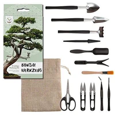 Afbeelding van bonsai Tool Kit 13 stuks met praktische opbergtas mini tuingereedschap voor kamerplanten en een professionele kweek