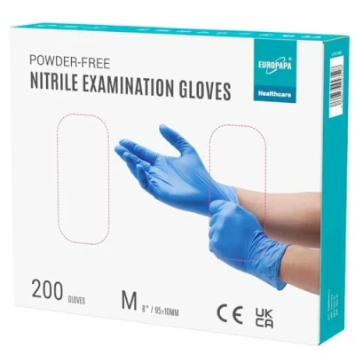 Afbeelding van EUROPAPA® wegwerphandschoenen, nitrilhandschoenen, poedervrij, onderzoekshandschoenen, EN455 EN374, latexvrij, verkrijgbaar in maat S, M, L en XL, 200 stuks (M, Oceaanblauw)
