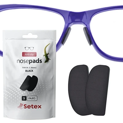 Afbeelding van Setex Gecko Grip 1,8 mm anti slip neuspads voor brillen, (5 zwart paar) USA gemaakt, micro gestructureerde vezels
