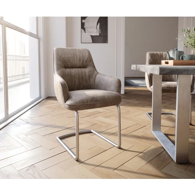 Afbeelding van sledemodel Zelia Flex met armleuning rond roestvrij staal taupe vintage
