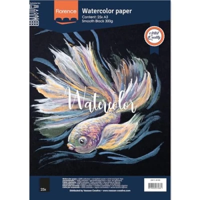 Afbeelding van Aquarelpapier Zwart A3 300 gram Smooth Gladde Structuur Florence 25 vellen