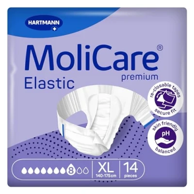 Afbeelding van MoliCare Premium elastische uniseks wegwerpslip: discreet gebruik voor vrouwen en met incontinentie; 8 druppels, maat XL, 14 stuks