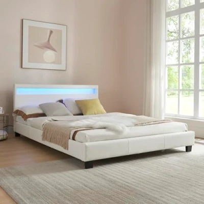 Afbeelding van Bed Parijs met LED verlichting bedbodem 140x200 cm wit
