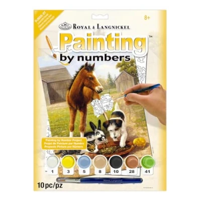 Afbeelding van Schilderen op nummer Paint by numbers Dieren Paard hond konijn en poesje de boerderij 22x30cm volwassenen