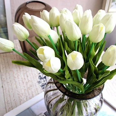 Afbeelding van 20 stuks tulp kunstbloemen, latex Real Touch, bruidsboeket, Home Decor (wit)