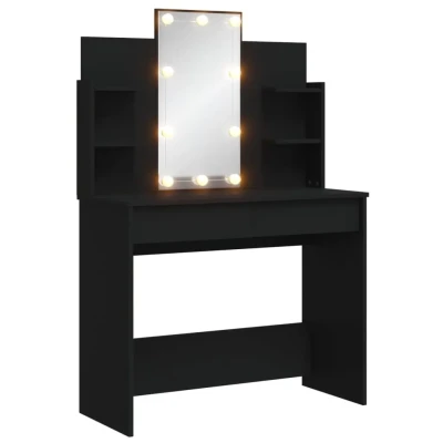 Afbeelding van Kaptafel met LED verlichting 96x40x142 cm zwart