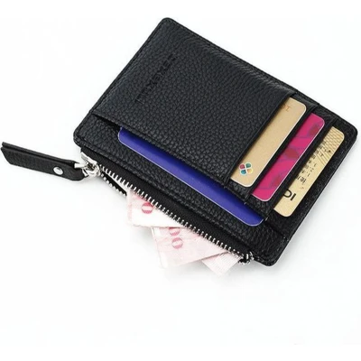 Afbeelding van Leren Portemonnee I Pasjeshouder Met Rits Creditcardhouder Mini Wallet Kunstleer 7 Pasjes Zwart