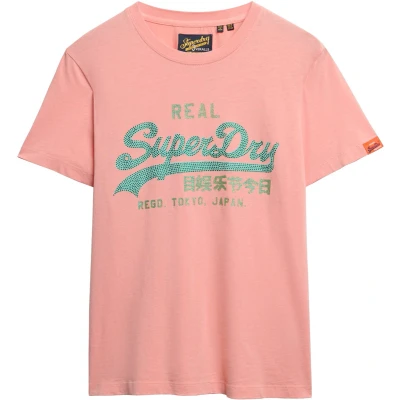 Afbeelding van Superdry Vintage LOGO Rhinestone Tshirt print, Dames, Maat: 44, Peach amber