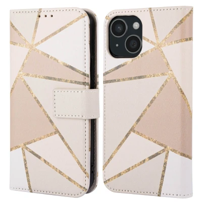 Afbeelding van Apple iPhone 15 Hoesje Kunstleder imoshion Bookcase Beige Graphic Telefoonhoesje