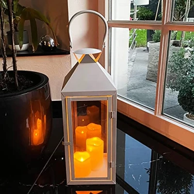 Afbeelding van XXL luxe tuinlantaarn van metaal windlicht lantaarn glas H54 cm wit