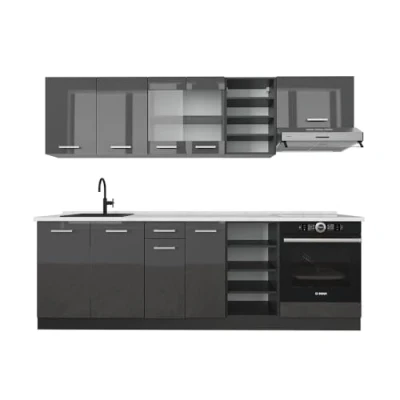Afbeelding van Vicco R Line Complete keukeneenheid 240 cm , WB Marmer Antraciet hoogglans/antraciet