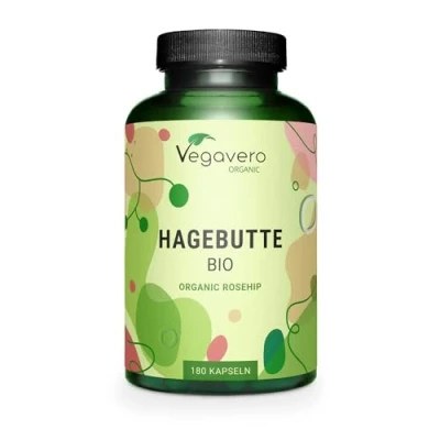 Afbeelding van Vegavero BIOLOGISCHE Rozenbottel capsules EU teelt 1400 mg rozenbottelpoeder BIO Laboratorium getest Veganistisch zonder toevoegingen
