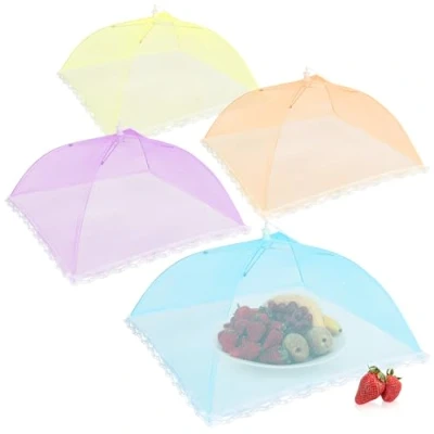 Afbeelding van COM FOUR® 4x vliegenhoezen kleurrijke hoezen voor voedsel voedsel, fruit &amp; 45 cm (4 stuks geel paars blauw oranje)