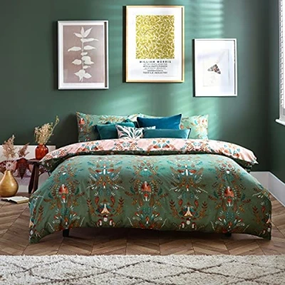 Afbeelding van furn. Luna Wood Dekbedovertrek Set, Varen Groen, Tweepersoons