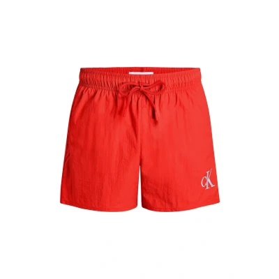 Afbeelding van Calvin Klein Swimwear Drawstring CK Monogram Zwemshorts, Heren, Maat: Large, Flaming chili