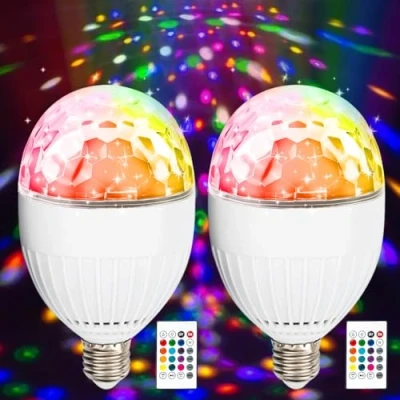 Afbeelding van 2 x LED discolamp E27 5 W RGB discobol, licht 360 roterende disco gloeilamp, partylicht met afstandsbediening, lamp feestdecoratie voor verjaardagsfeest, bruiloft, Halloween Kerstmis