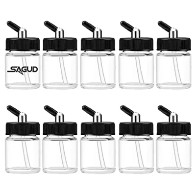 Afbeelding van SAGUD 10 stuks glazen airbrush flessenset, 22 cc, doos met adapterdekselset voor dubbelwerkende sifon pistool,