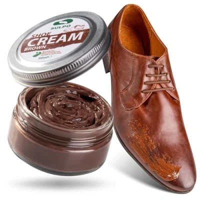 Afbeelding van SULPO Shoe Polish Bruin Schoencrème Schoenpoets Lederpoets Lederbalsem glad leer Op waterbasis Opfrissende kleur Lederverzorging Echt en imitatieleer 50ml
