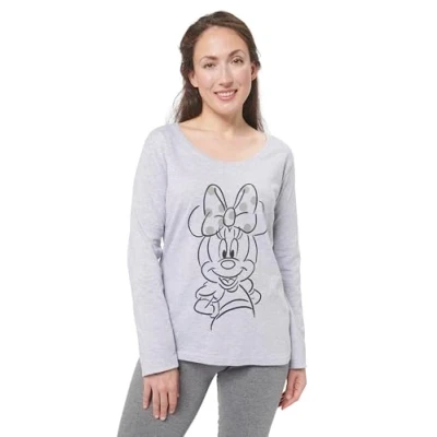 Afbeelding van Disney Minnie Mouse pyjama voor dames, pyjamaset, lange mouwen, bovendeel met broek, grijs, S