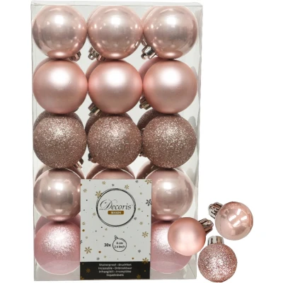 Afbeelding van Decoris kerstballen 44x stuks lichtroze 3 en 6 cm kunststof Kerstbal