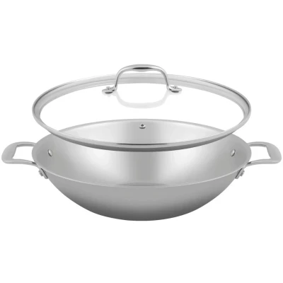 Afbeelding van Sola Wokpan Tri Ply Ø 32 cm Zilverkleurig RVS Dubbelwandige bodem Inclusief deksel
