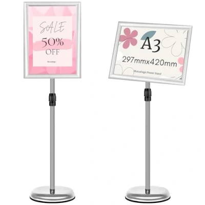 Afbeelding van Mutualsign A3 Display Stand Sign Standhouder Poster Verstelbare Aluminium Vrijstaande Borden Houder voor Menu, Reclame, Informatie (Zilver)