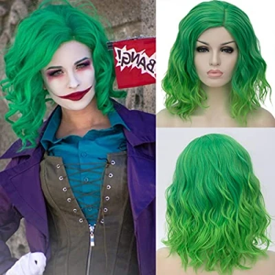 Afbeelding van ATAYOU® Korte Krullende Ombre Synthetische Cosplay Bob Pruiken Voor Vrouwen Fancy Dress Met 1 Gratis Pruikkap (Groen Tot Lichtgroen)