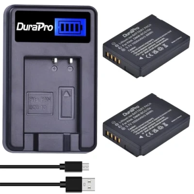 Afbeelding van DuraPro 2 stuks DMW BCG10 batterij + LCD USB oplader voor Panasonic BCG10, BCG10E, BCG10PP en Lumix DMC TZ10 3D1, TZ6, TZ7, TZ8 camera&#039;s