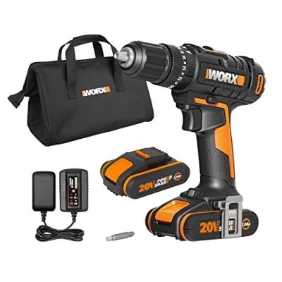 Afbeelding van WORX WX370.1 Accu slagboorschroevendraaier, 20 V, 50 Nm, 2 versnellingen en ledlicht, voor schroeven, boren klopboren, x Ah accu&#039;s oplader, 13 mm