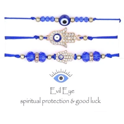 Afbeelding van Geluksarmband geluksbrenger boze oog evil eye kabbalah nazar hamsa blauw set