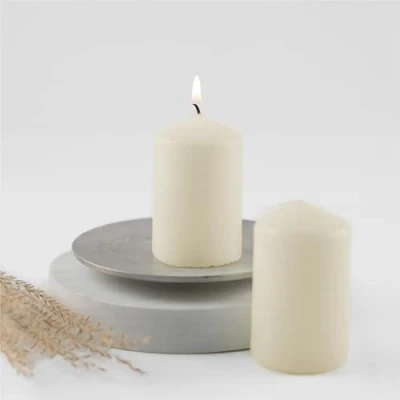 Afbeelding van HOFER stompkaarsen 50 x 80 mm ivoor, crème, champagne bijzonder lange brandduur ca. 18 uur kleine set van 2 kaarsen