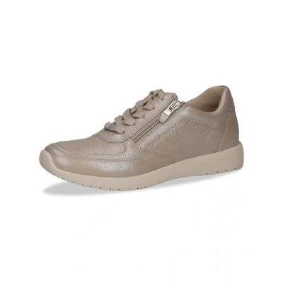 Afbeelding van CAPRICE Platte leren damessneakers met ritssluiting, Taupe Per Deer, 38 EU