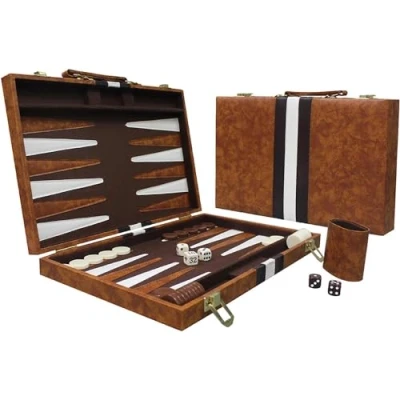 Afbeelding van TINMAGI backgammon set, spel, backgammonset compleet met dobbelbekers, voor volwassenen, bordspel hoogwaardige leren tas, draagbaar en op reis