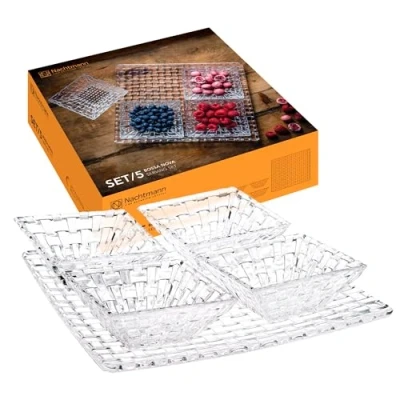 Afbeelding van Spiegelau &amp; Nachtmann, 5 delige serveerset, 1x plaat + 4x schalen, kristalglas, Bossa Nova, 0090023 0, transparant