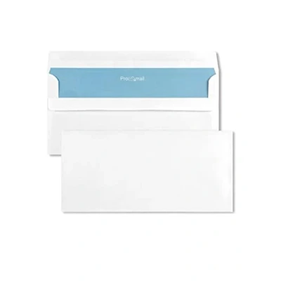 Afbeelding van Netuno 100 witte enveloppen DL lang zonder venster 110x220mm 80g met blauwe binnenbedrukking Promail rechte klep zelfklevende voor het verzenden van brieven facturen