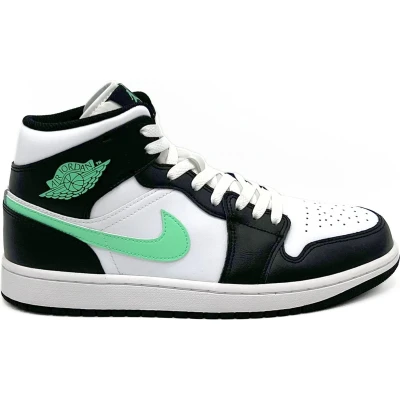 Afbeelding van Jordan AIR 1 MID Sneakers hoog, Heren, Maat: 44, White/green glow/black Leer/ synthetisch