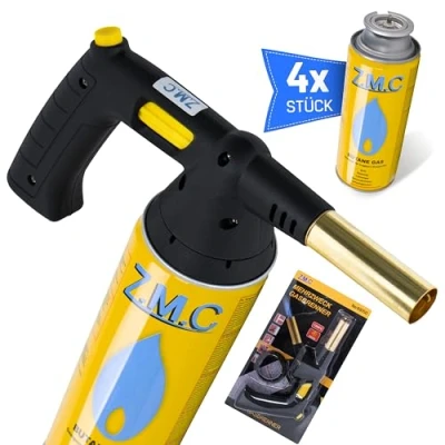Afbeelding van Z.M.C Gasbrander 1,5 kW + 4 gaspatronen 227 g, flambeerbrander tot 1300 C, bunsenbrander, soldeerbrander, crème brûlébrander, keukenbrander met instelbare vlam