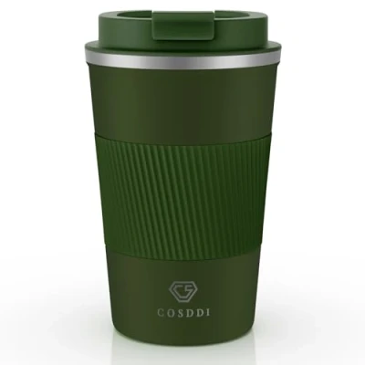 Afbeelding van CS COSDDI thermische reisbeker, geïsoleerde koffiebeker met lekvrij deksel, herbruikbare voor onderweg, in de auto, roestvrijstalen beker warme en koude dranken, koffie, water thee, 380 ml (groen A)