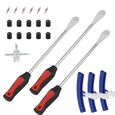 Afbeelding van EXLECO 3 delige bandenlichter, bandenwiel, bandenwissel, montageijzer, deurspoons, lever staal, bandenmontagehendel, gereedschap met velgenbeschermers, voor motorfiets, auto,