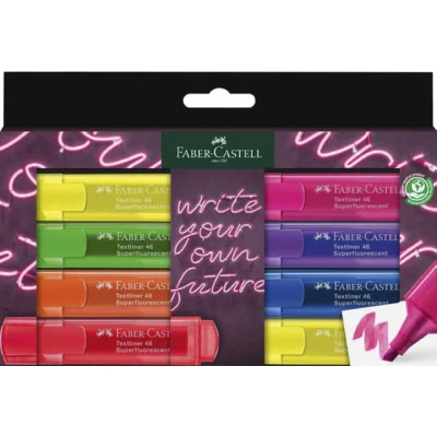 Afbeelding van 5x Tekstmarkers Faber Castell 46 Neon 8 stuks in karton etui