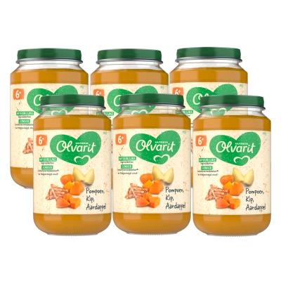 Afbeelding van Olvarit 6m+ Pompoen Kip Multi verpakking 6x200GR