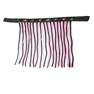 Afbeelding van Vliegenfranjes voor paarden, vliegenmasker met franjes en klittenbandsluiting, vliegenkap Shetty, Pony, Cob, Warmbloed, Kb (warm bloed (Full), zwart roze)