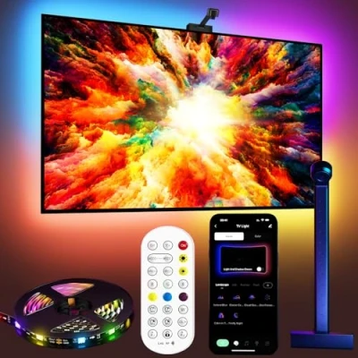 Afbeelding van Fayerkar TV achtergrondverlichting 3 Lite met fish eye correctiefunctie, sync voor 55 75 inch televisie, 5 m RGBICW WiFi ledstrip camera, 4 kleuren in 1 lamp bead, afstandsbediening