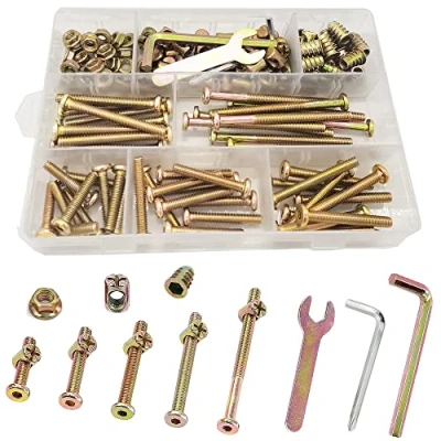 Afbeelding van WeqeYent 150 Delige M6 Meubelschroeven, 30/40/50/60/80mm Meubelbouthouder, Meubelboutmoeren, Verzinkt Koolstofstaal, Cilindermoeren Set, Deuvelmoeren met 3 Tools