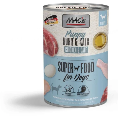 Afbeelding van MAC’s Hondenvoer Natvoer Puppy Blik 70% Kip &amp; Kalf 6 x 400g