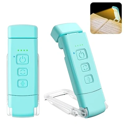Afbeelding van Alyvisun Leeslamp, 3 Kleurstanden &amp; 5 Dimbare Helderheid, [Timerfunctie USB Oplaadbaar] Klem lamp voor Lezen in Bed, 80 uurs Batterijduur (blauw)