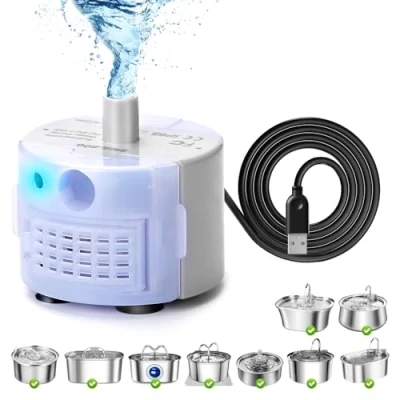 Afbeelding van Mukkela Cat waterfonteinpomp, DR DC vervangingspomp voor roestvrijstalen huisdierfontein, huisdierfonteinpomp verstelbare waterstroom, waterdispenser, ultrastille katten en