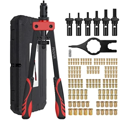 Afbeelding van Proster Klinknagel Moer Tool 14 inch Pistool met 150 Stks M3 M4 M5 M6 M8 M10 Moeren 6 Metrische Doornen Heavy Duty Hand RIV Gun Thread Setter Kit Rood